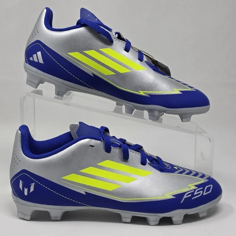 Adidas F50 Club FG/MG J Messi Soccer Cleats Silver Blue  IH0926 Youth Size 3 New